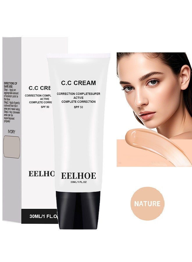 إيلهو كريم CC - ضبط ذاتي للبشرة الناضجة ، واقي من الشمس وكريم الأساس لتصحيح اللون للوجه ، خافي عيوب البشرة المرطب قبل المكياج (الطبيعة) SPF 50 - Image 1